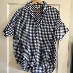 Madewell Courier Blue Gingham Check Short Sleeve Button Down